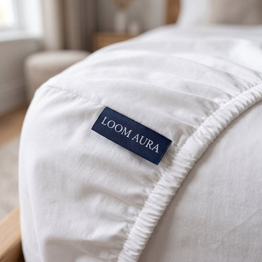 Loom Aura Premium White Fitted Sheet with Brand Label