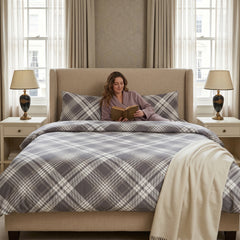 Luxury Diamond Hash Check Duvet Grey-Black Bedding Set