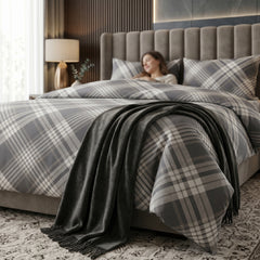 Luxury Diamond Hash Check Duvet Grey-Black Bedding Set