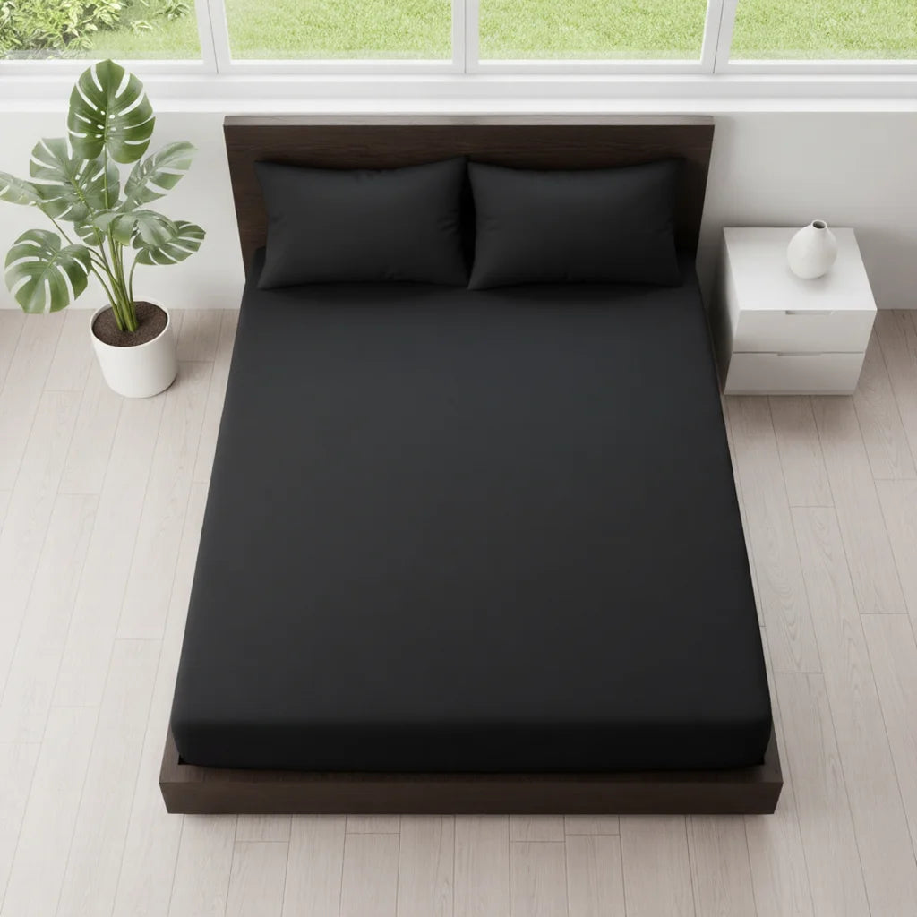 Premium Solid Black Fitted Sheet