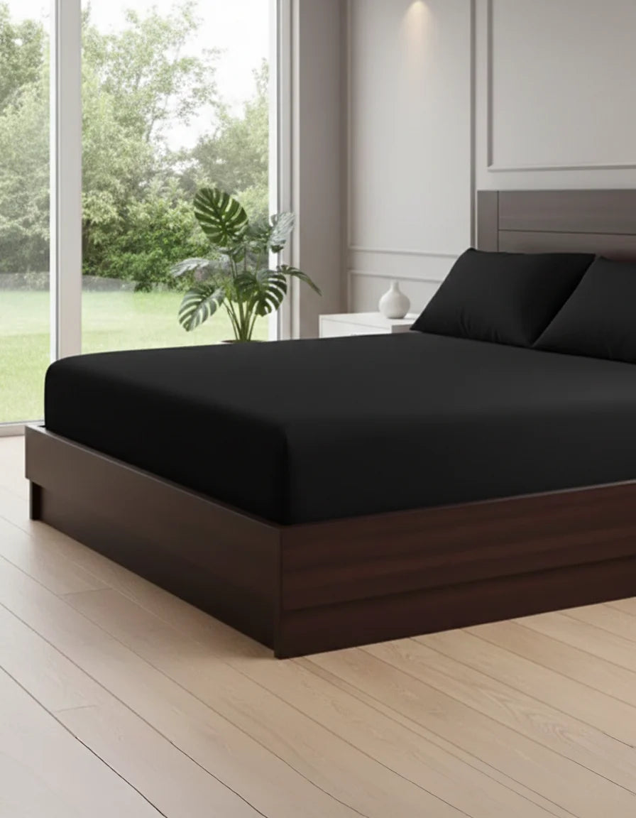Premium Solid Black Fitted Sheet