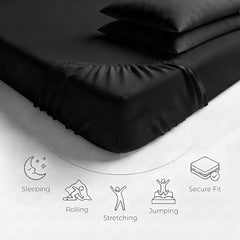 Premium Microfibre Black Fitted Sheet & Pillowcase Set