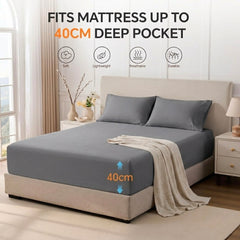 Premium Microfibre Grey Fitted Sheet & Pillowcase Set
