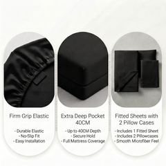 Premium Microfibre Black Fitted Sheet & Pillowcase Set