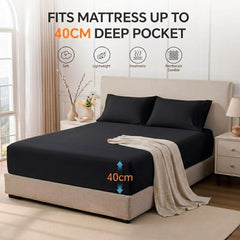 Premium Microfibre Black Fitted Sheet & Pillowcase Set
