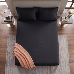 Premium Microfibre Black Fitted Sheet & Pillowcase Set