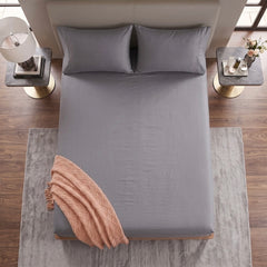 Premium Microfibre Grey Fitted Sheet & Pillowcase Set