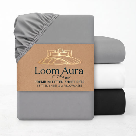 Premium Microfibre Grey Fitted Sheet & Pillowcase Set