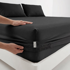 Premium Microfibre Black Fitted Sheet & Pillowcase Set