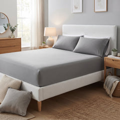Premium Microfibre Grey Fitted Sheet & Pillowcase Set