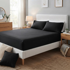 Premium Microfibre Black Fitted Sheet & Pillowcase Set