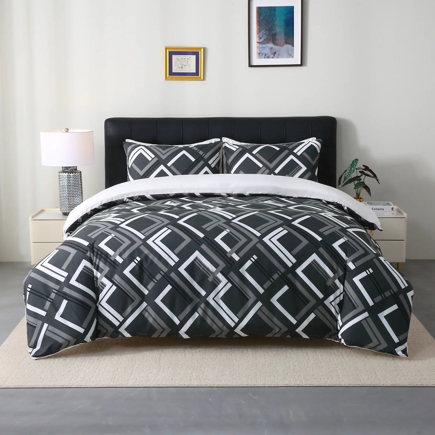 Tick Tak Box Grey/Black Complete Bedsheet Set