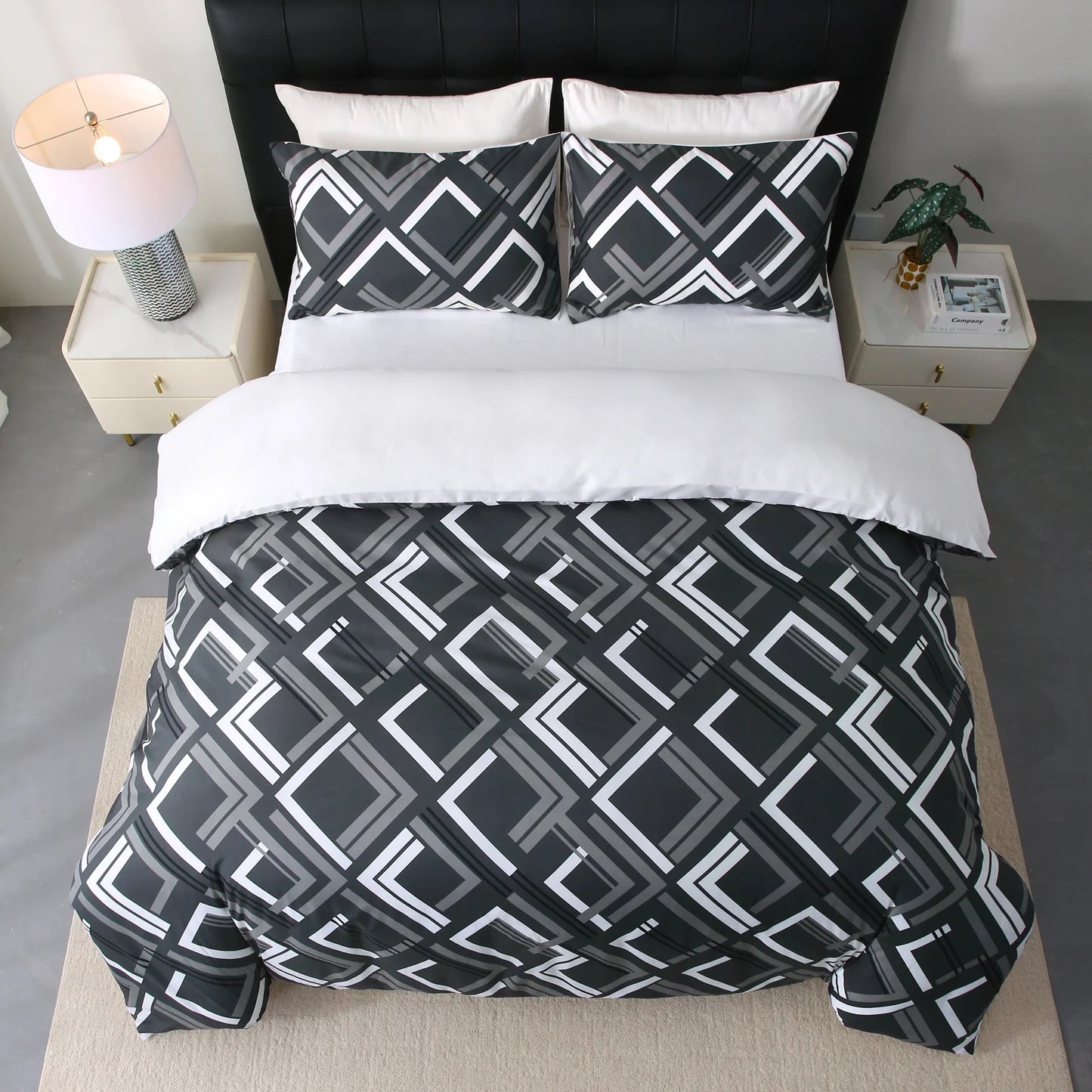 Tick Tak Box Grey/Black Complete Bedsheet Set