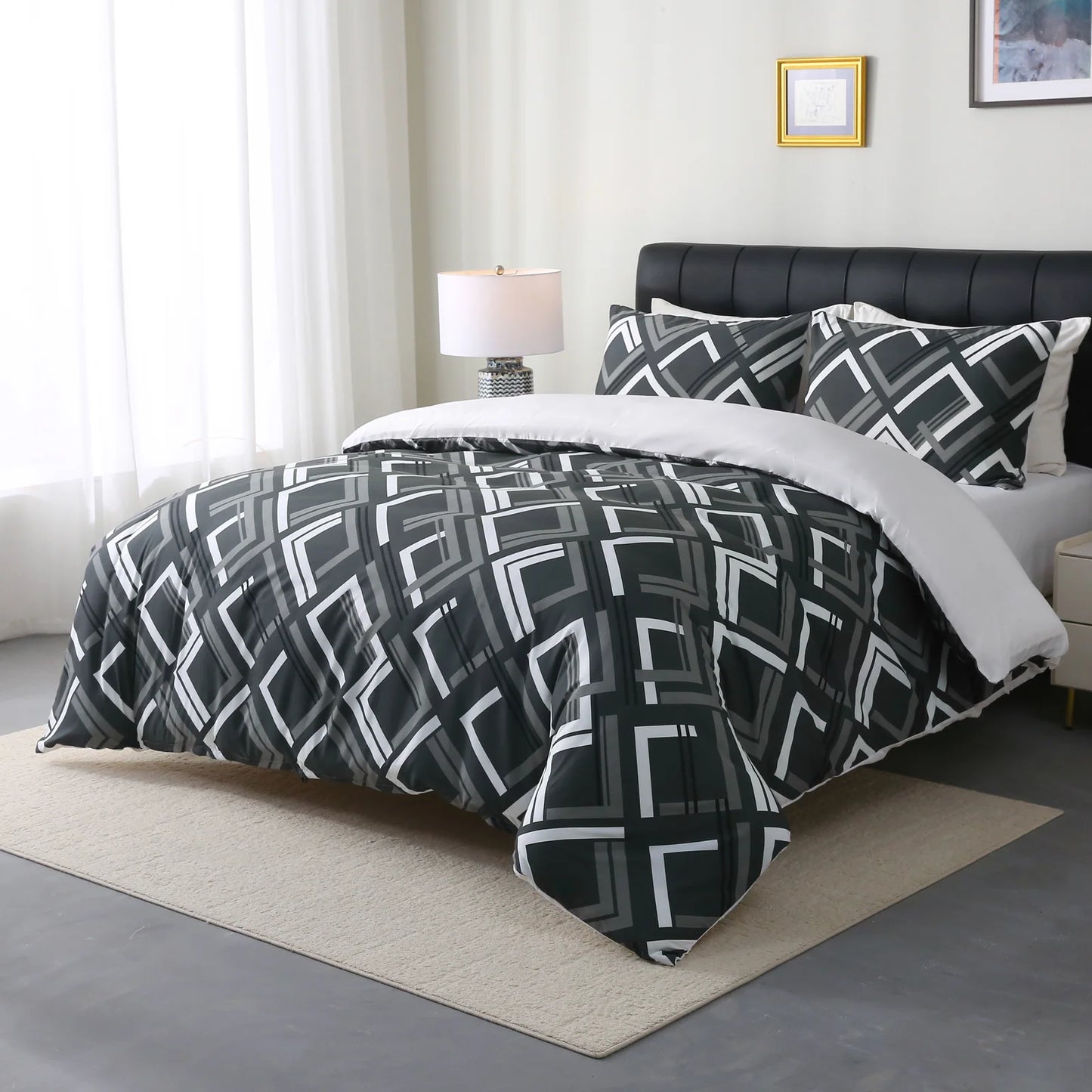 Tick Tak Box Grey/Black Complete Bedsheet Set
