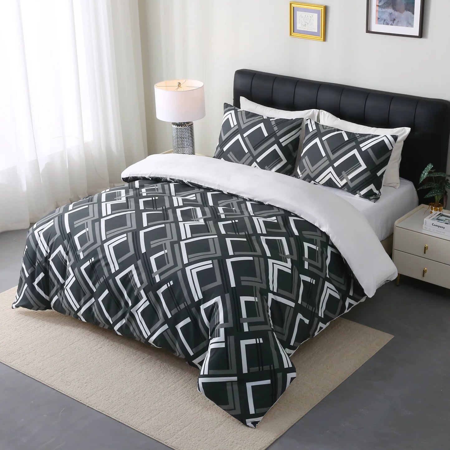 Tick Tak Box Grey/Black Complete Bedsheet Set