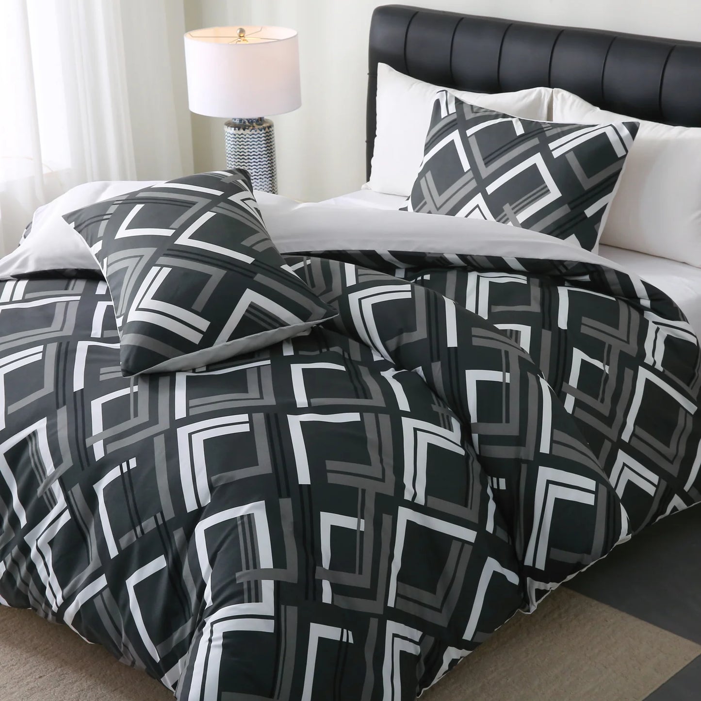 Tick Tak Box Grey/Black Complete Bedsheet Set
