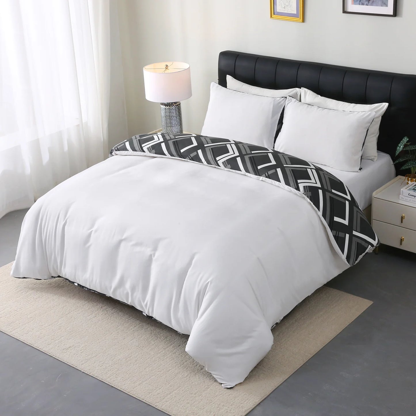 Tick Tak Box Grey/Black Complete Bedsheet Set