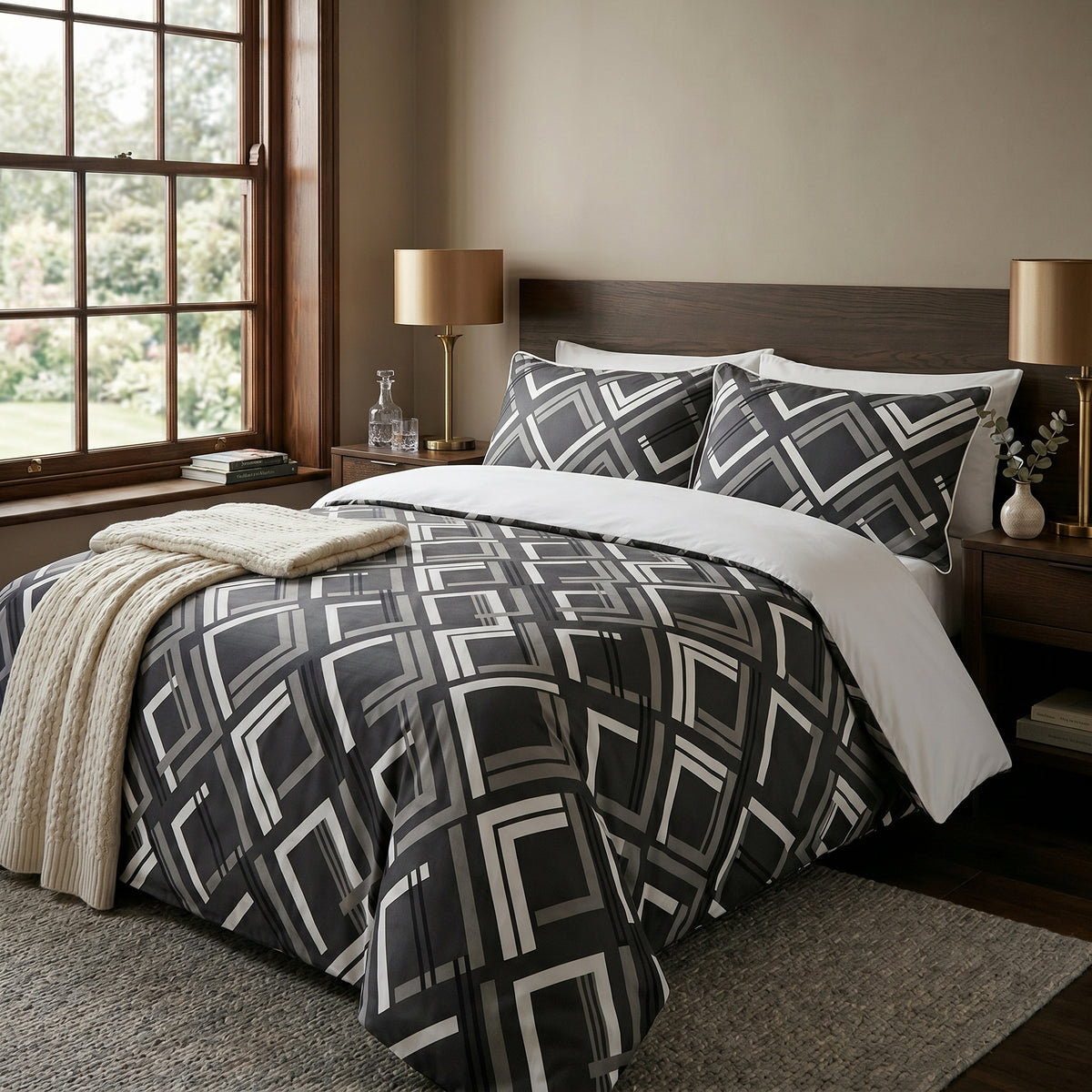 Tick-Tak Modern Checkered Grid Microfiber Bedding Set