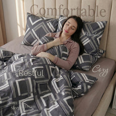Tick-Tak Modern Checkered Grid Microfiber Bedding Set