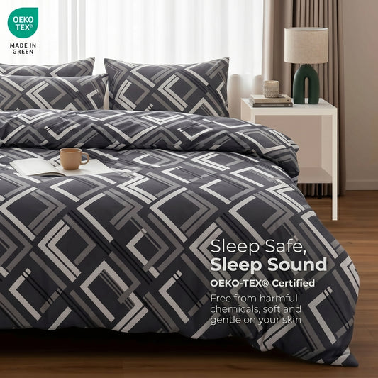 Tick-Tak Modern Checkered Grid Microfiber Bedding Set