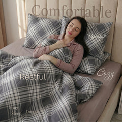 Luxury Diamond Hash Check Duvet Grey-Black Bedding Set